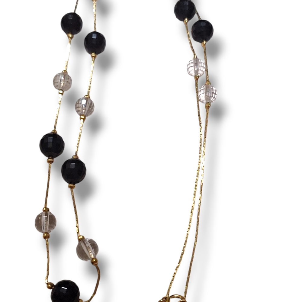 Vintage Trifari Gold Tone With Clear & Black Acrylic Beads Necklace 30" - Picture 5 of 6